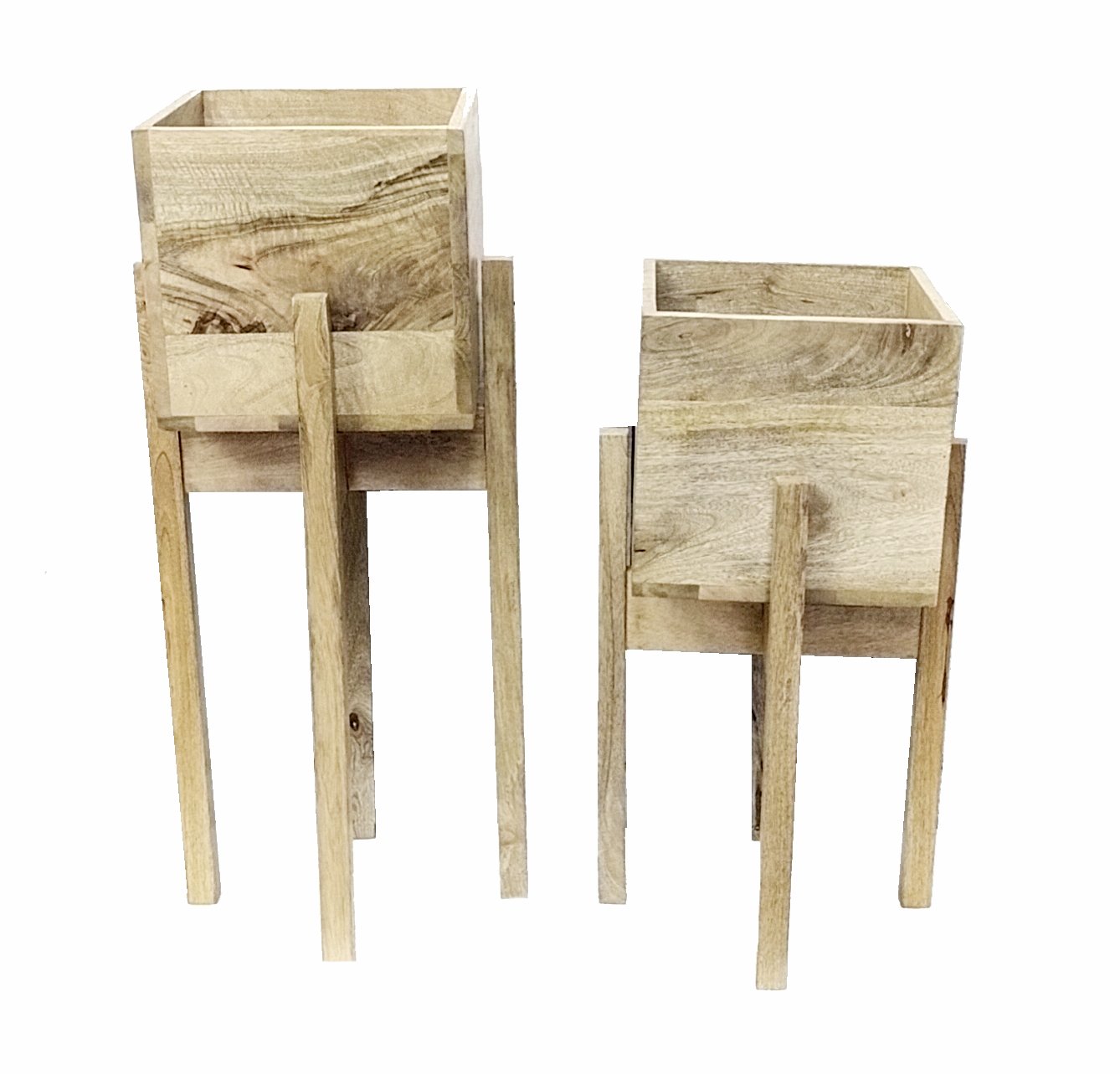 Wooden plant stands with square planters
