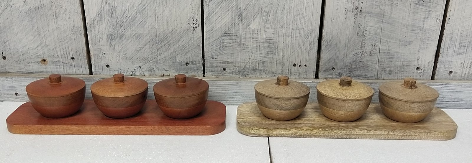 wooden condiment serving set
