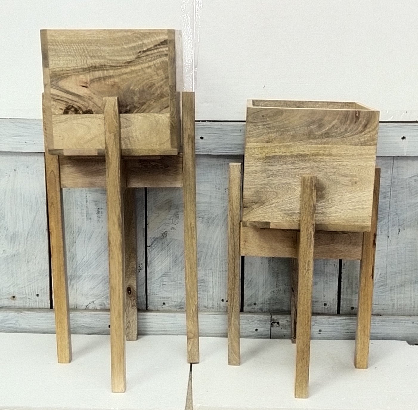 Wooden plant stands with square planters gallery image