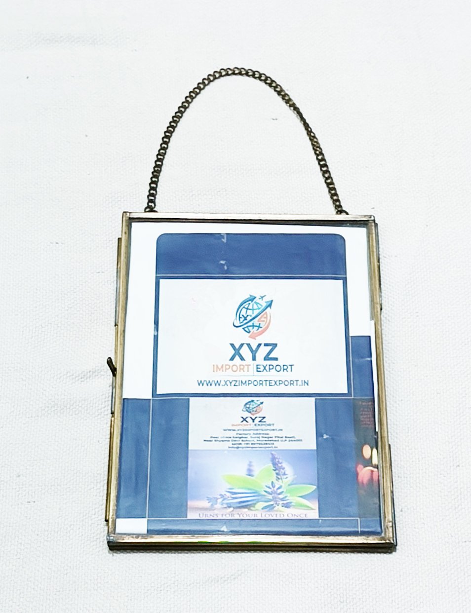 Hanging Glass Photo Frame with Brass Chain gallery image